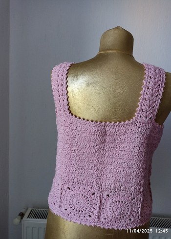 Pembe Dantel Örme V Yaka bluz - Görsel 7