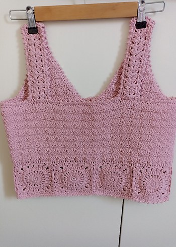 Pembe Dantel Örme V Yaka bluz - Görsel 3