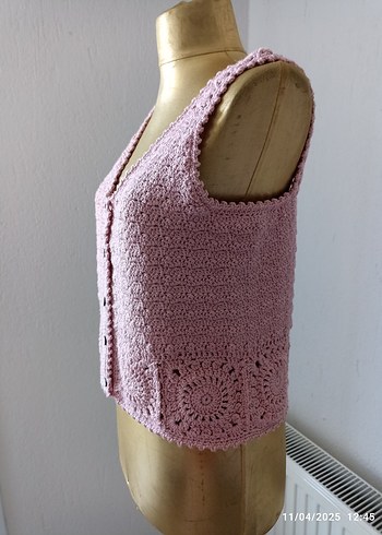Pembe Dantel Örme V Yaka bluz - Görsel 6