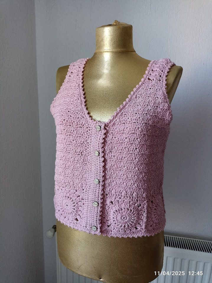 Pembe Dantel Örme V Yaka bluz - Görsel 5