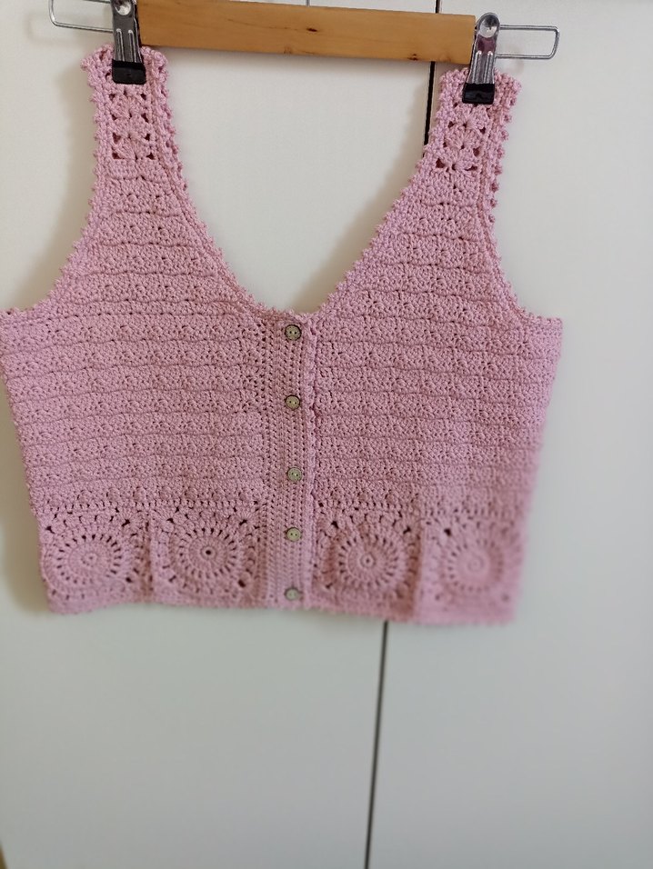 Pembe Dantel Örme V Yaka bluz - Görsel 4