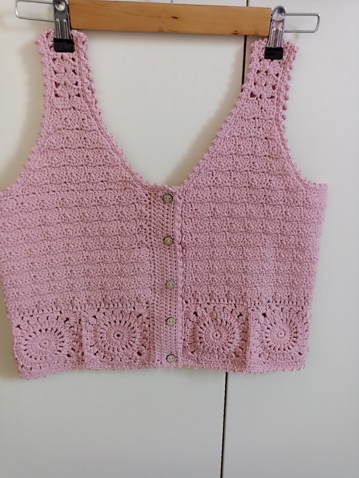 Pembe Dantel Örme V Yaka bluz - Görsel 2