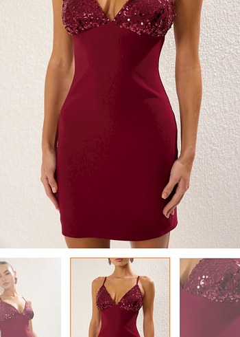 Bordo Drapeli Midi Abiye Elbise - Görsel 3