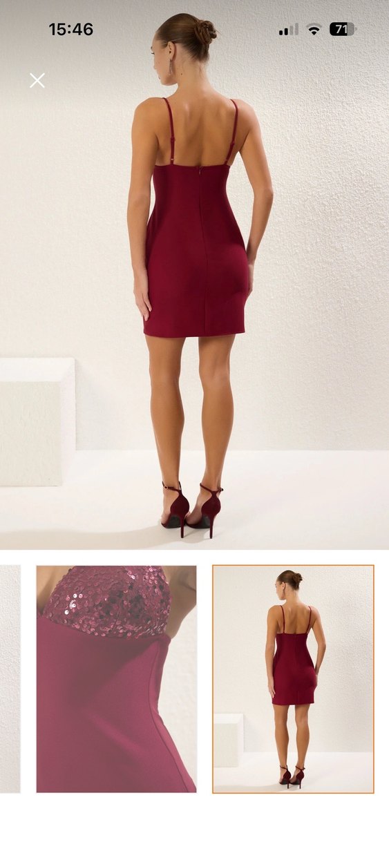 Bordo Drapeli Midi Abiye Elbise - Görsel 4