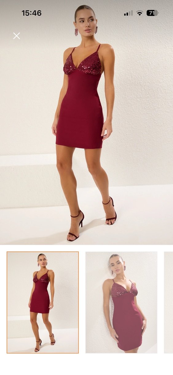 Bordo Drapeli Midi Abiye Elbise - Görsel 2