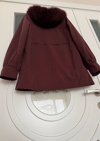 Bordo Kürklü Kadın Midi Ceket - Görsel 2
