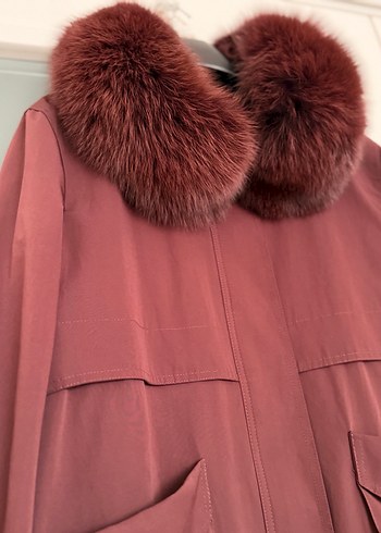 Bordo Kürklü Kadın Midi Ceket - Görsel 8