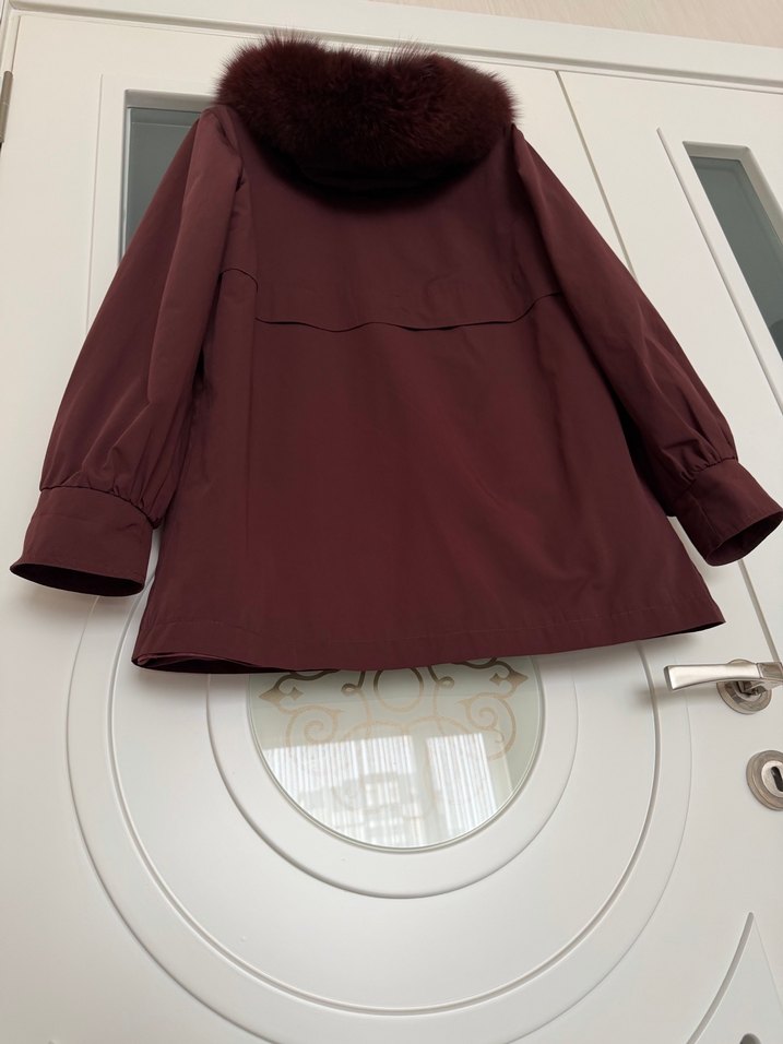 Bordo Kürklü Kadın Midi Ceket - Görsel 2