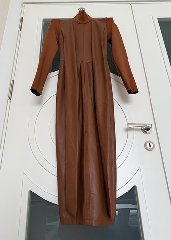 Kahverengi  Uzun Kollu Uzun Elbise - Görsel 3