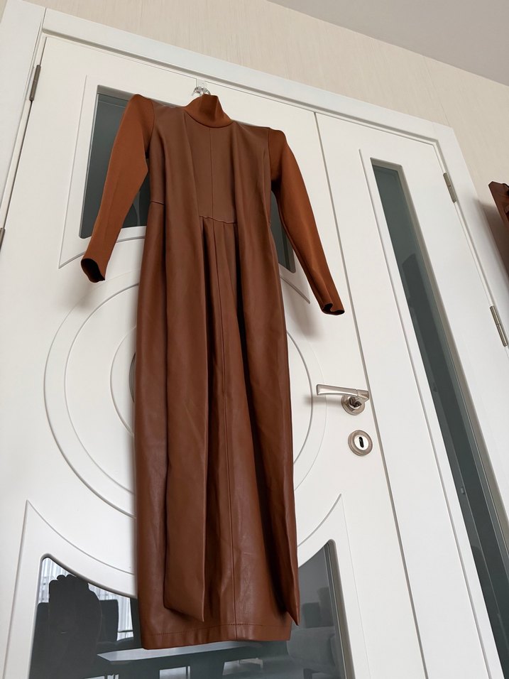 Kahverengi  Uzun Kollu Uzun Elbise - Görsel 2