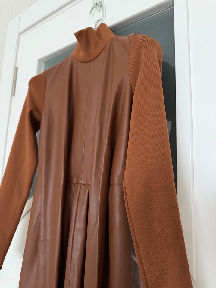 Kahverengi  Uzun Kollu Uzun Elbise - Görsel 4