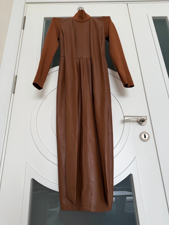 Kahverengi  Uzun Kollu Uzun Elbise - Görsel 3