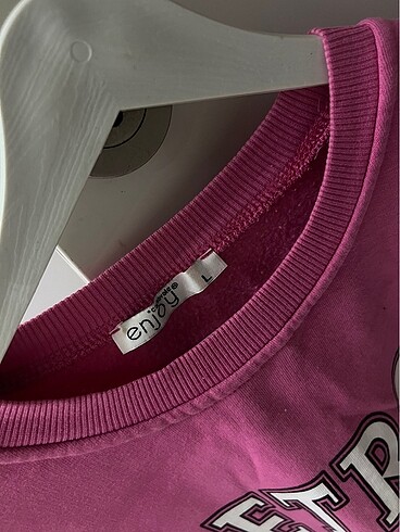 l Beden Pembe kapüşonsuz sweatshirt