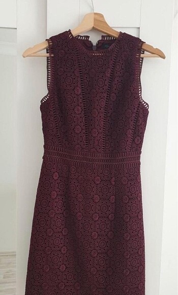 Bordo güpür şık mini elbise