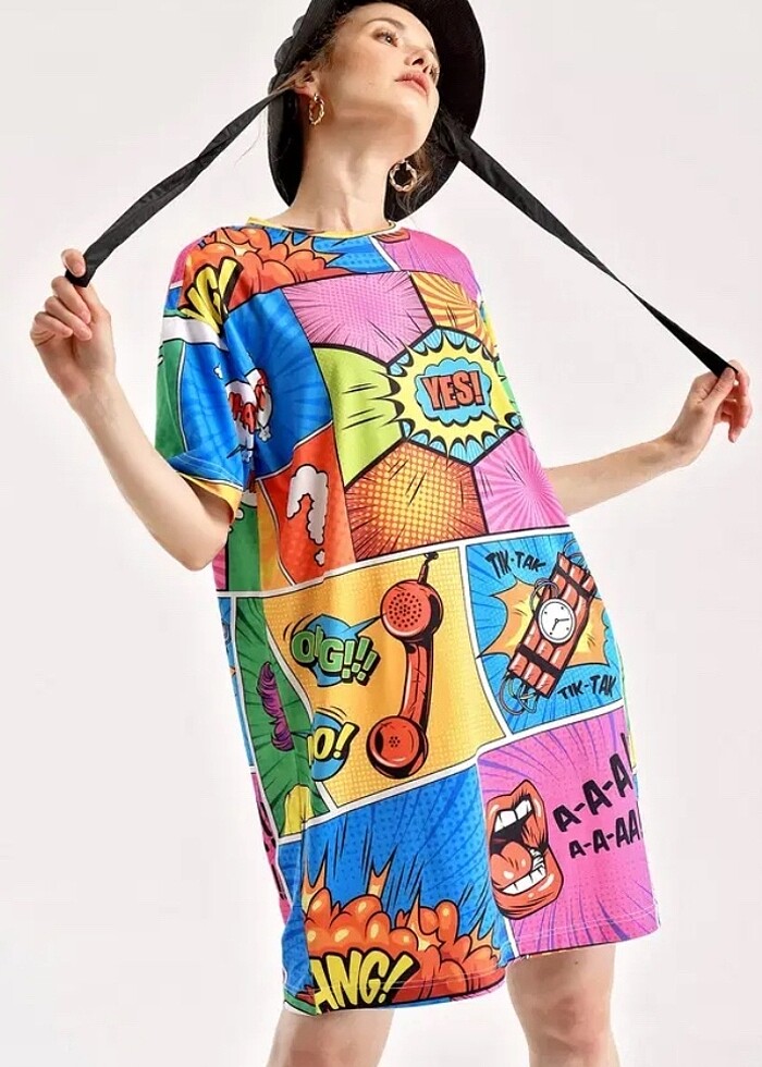 Baskılı grafik desenli elbise - Görsel 2