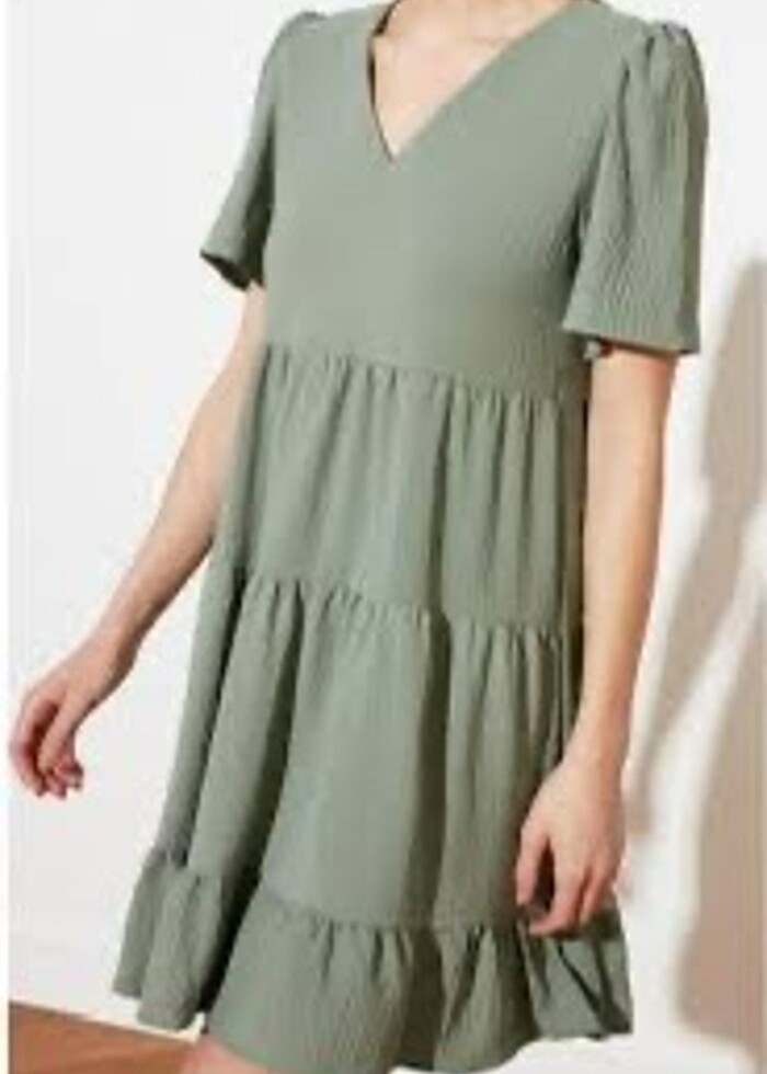 Su yeşili yazlık efil efil elbise - Görsel 3