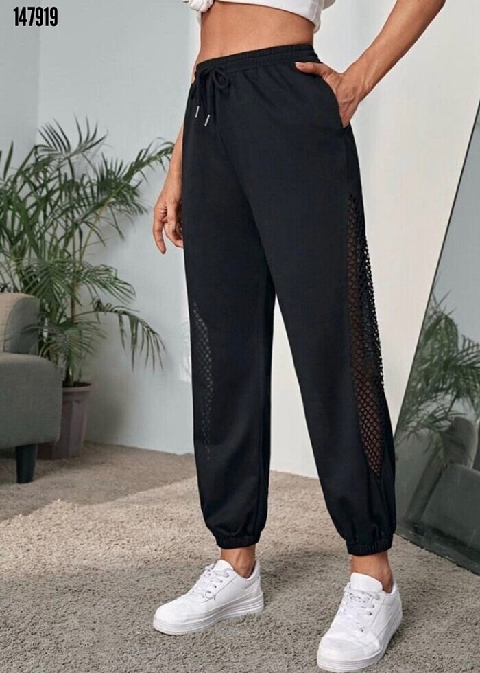 Kadın Yüksek Bel Yanı Kuşgözü Transparan Eşofman Altı - Görsel 3