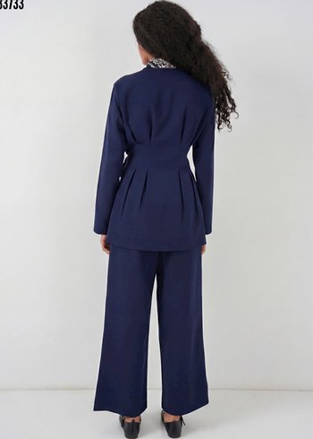 Lacivert Kadın Uzun Ceketli Takım - Görsel 3