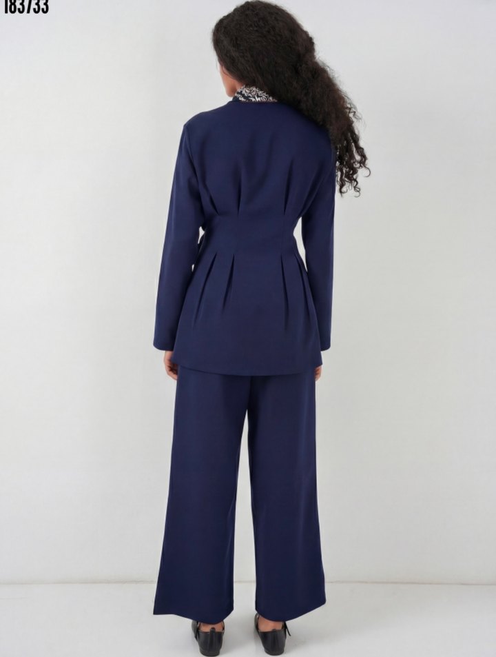 Lacivert Kadın Uzun Ceketli Takım - Görsel 3