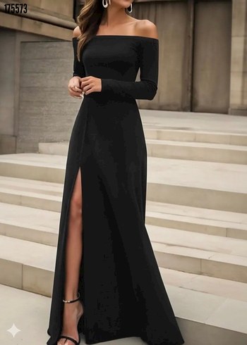 Kadın Uzun Kollu Madonna Yakalı Yırtmaç Detaylı Elbise - Görsel 4