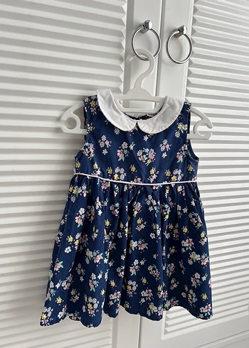 12-18 Ay Beden lacivert Renk Çiçek Desenli Kolsuz Vintage Kız Elbisesi
