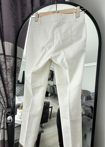 36 Beden Beyaz Regular Fit Midi Kumaş Pantolon