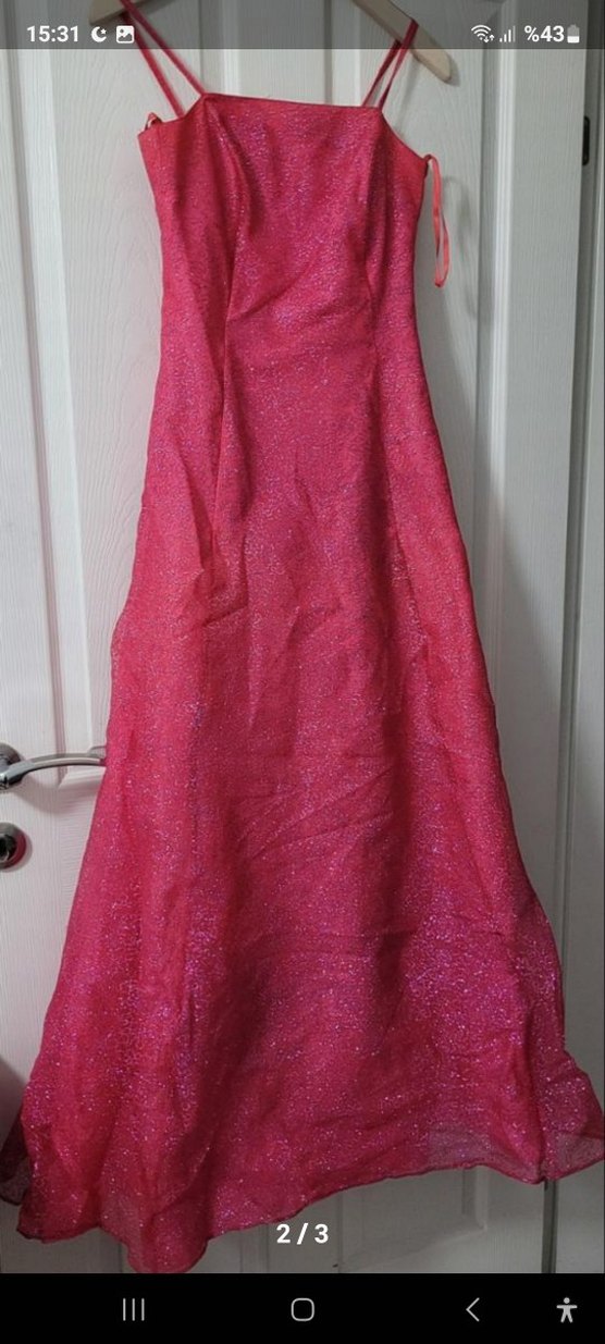 Pembe Parlak Drapeli Uzun Abiye Elbise - Görsel 2