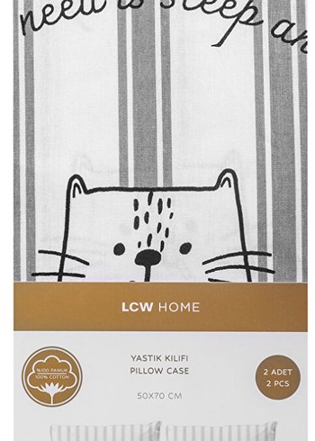 Gri Baskılı Kedi Desenli Yastık Kılıfı - Görsel 2
