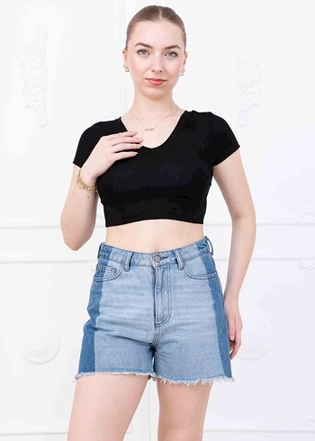 Beden Parlak Siyah Minimalist Kadın crop