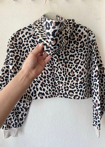 Diğer Kapşonlu Leopar Desenli Kısa sweet