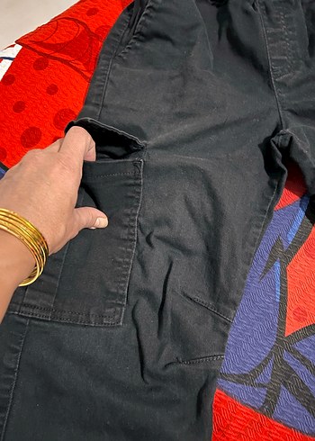 Siyah kargo erkek cocuk Pantolon Fermuarlı
