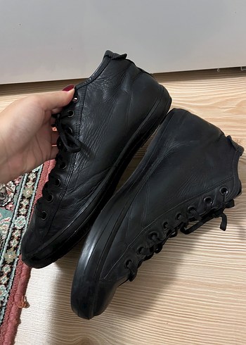 Siyah Erkek Deri Sneakers - Görsel 4