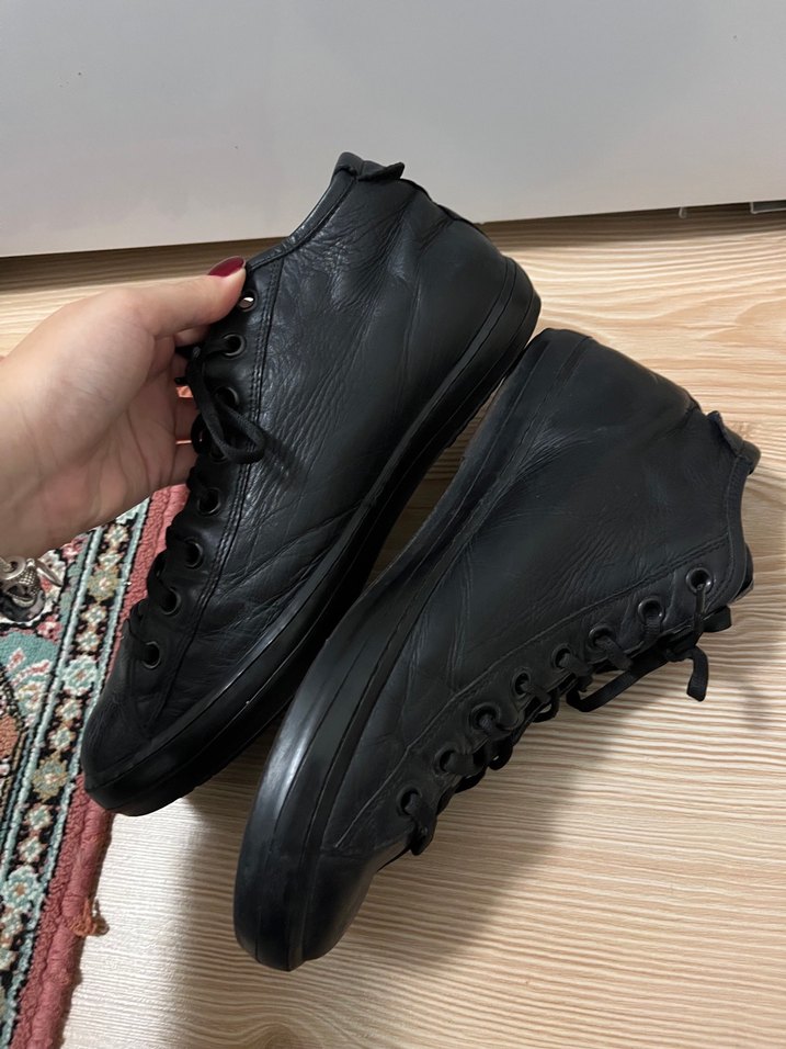 Siyah Erkek Deri Sneakers - Görsel 4