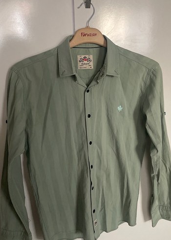 Lacoste Düğmeli Uzun Kollu Yeşil Keten Erkek Gömlek