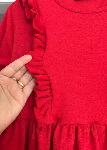 Kırmızı Fırfırlı Midi Kadın Tunik - Görsel 3