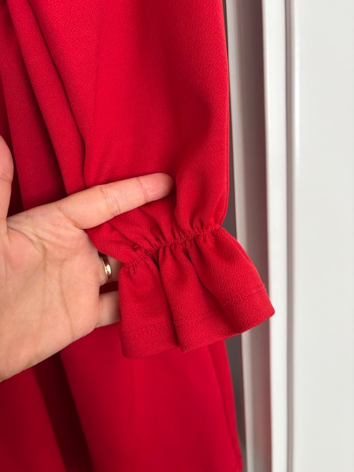 Kırmızı Fırfırlı Midi Kadın Tunik - Görsel 4