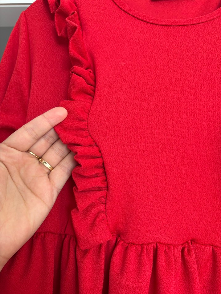 Kırmızı Fırfırlı Midi Kadın Tunik - Görsel 3