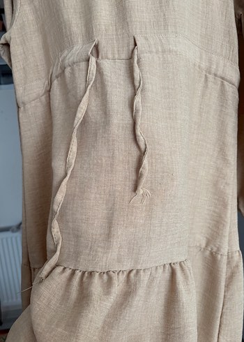 Bej Bohem Uzun Keten Elbise - Görsel 4