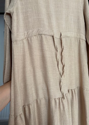 Bej Bohem Uzun Keten Elbise - Görsel 5