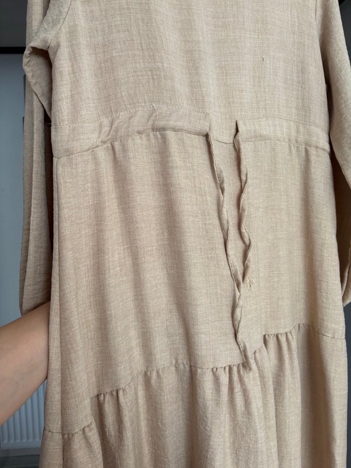 Bej Bohem Uzun Keten Elbise - Görsel 5