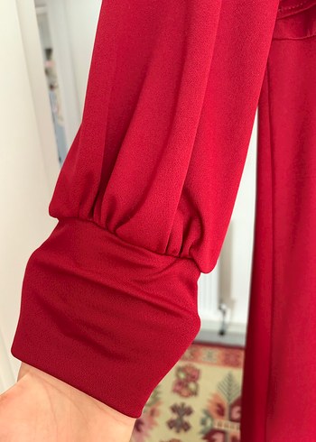 Kırmızı Uzun Kollu Uzun Elbise - Görsel 2