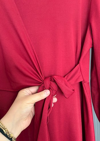 Kırmızı Uzun Kollu Uzun Elbise - Görsel 4