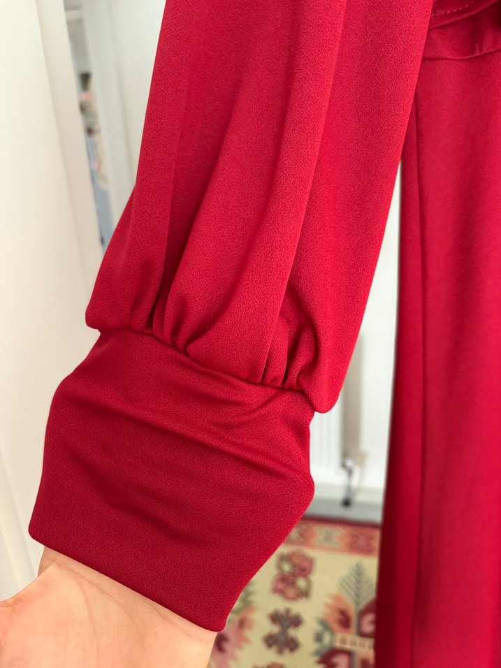 Kırmızı Uzun Kollu Uzun Elbise - Görsel 2