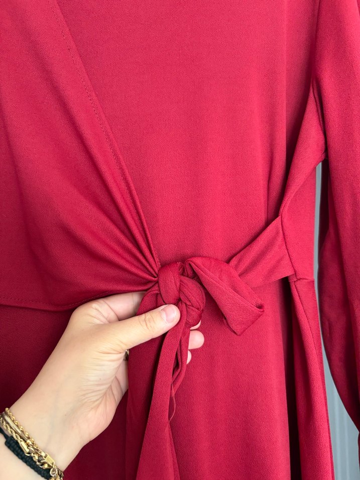 Kırmızı Uzun Kollu Uzun Elbise - Görsel 4