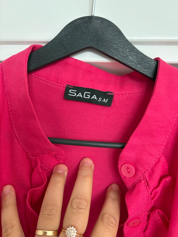 Pembe Düğmeli Midi Hamile Keten Ceket - Görsel 3