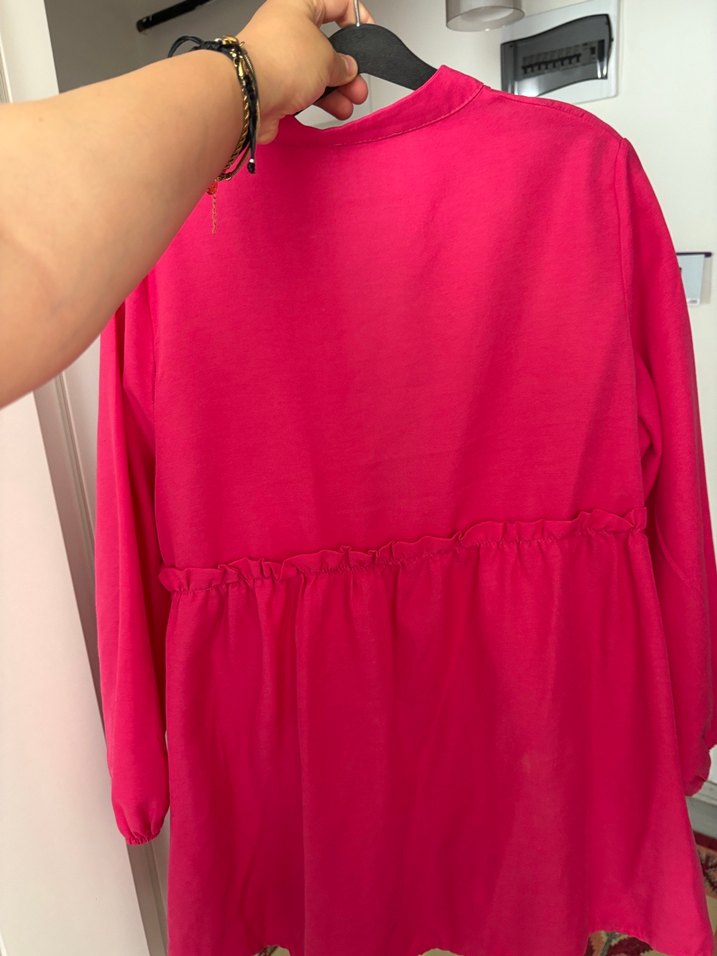 Pembe Düğmeli Midi Hamile Keten Ceket - Görsel 5