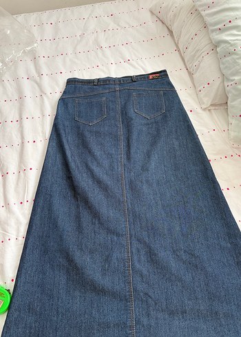 Drapeli Uzun Mavi Denim Etek - Görsel 4