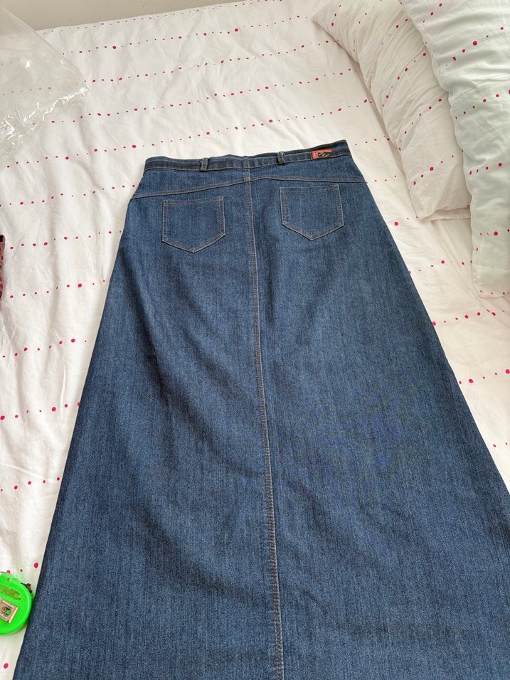 Drapeli Uzun Mavi Denim Etek - Görsel 4