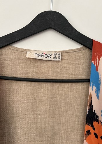 Bej Baskılı Uzun Bohem Kadın Kimono - Görsel 4