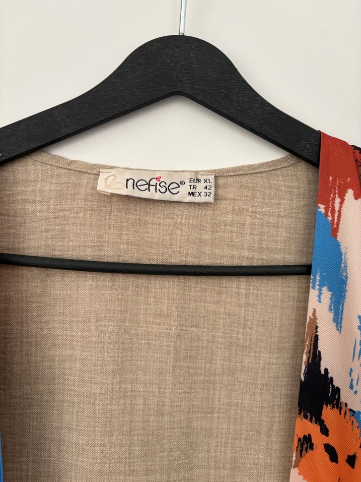 Bej Baskılı Uzun Bohem Kadın Kimono - Görsel 4